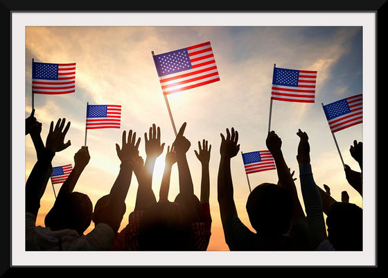 "Silhouettes of People Holding the Flag of USA"