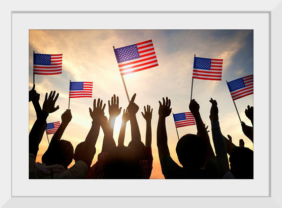 "Silhouettes of People Holding the Flag of USA"