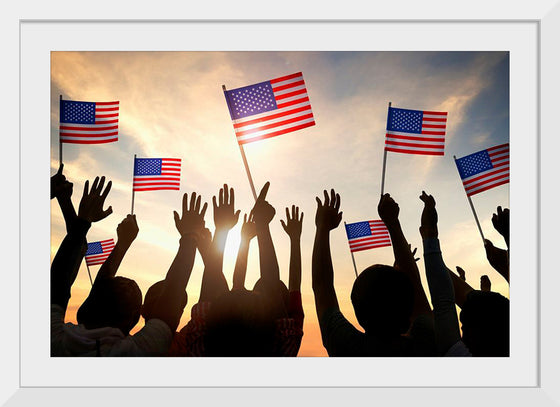 "Silhouettes of People Holding the Flag of USA"