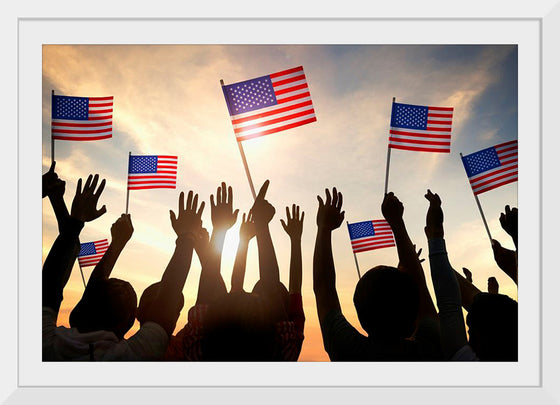 "Silhouettes of People Holding the Flag of USA"