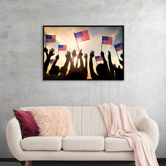 "Silhouettes of People Holding the Flag of USA"