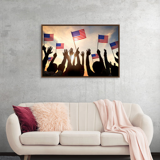 "Silhouettes of People Holding the Flag of USA"