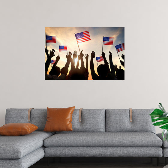 "Silhouettes of People Holding the Flag of USA"