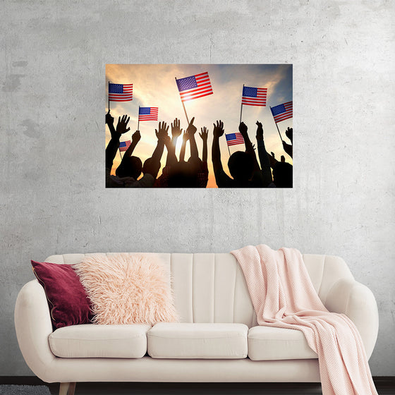 "Silhouettes of People Holding the Flag of USA"