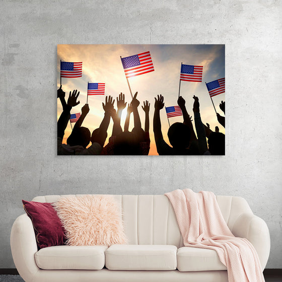 "Silhouettes of People Holding the Flag of USA"