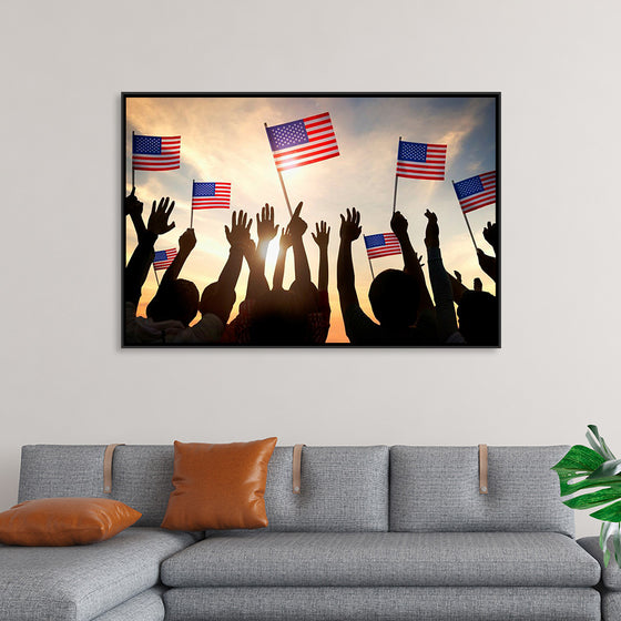 "Silhouettes of People Holding the Flag of USA"