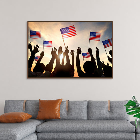 "Silhouettes of People Holding the Flag of USA"