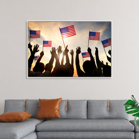 "Silhouettes of People Holding the Flag of USA"