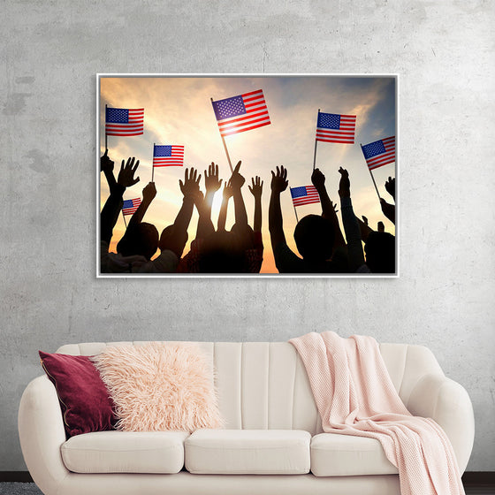 "Silhouettes of People Holding the Flag of USA"