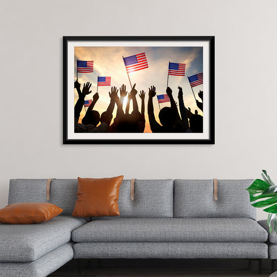 "Silhouettes of People Holding the Flag of USA"