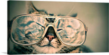  This charming print features a stylish feline wearing a pair of glasses on its face. The cat's confident gaze and fashionable accessory make for a delightful addition to any home or office. The image captures the essence of a sophisticated and playful personality, making it a perfect conversation starter. 