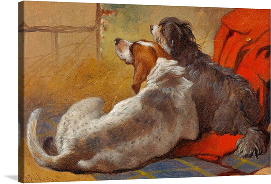 Elevate your space with the timeless charm of "A Hound and a Bearded Collie Seated on a Hunting Coat (1855)" by John Frederick Herring. John Frederick Herring, a 19th-century English painter, stands as a luminary in the realm of sporting and animal art. Renowned for his exquisite depictions of horses, dogs, and rural scenes, Herring's works encapsulate the spirit of the British countryside during the Victorian era.