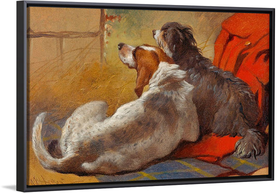 "A Hound and a Bearded Collie seated on a Hunting Coat (1855)", John Frederick Herring