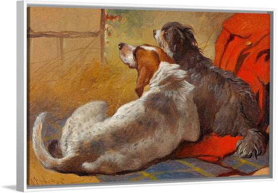 "A Hound and a Bearded Collie seated on a Hunting Coat (1855)", John Frederick Herring