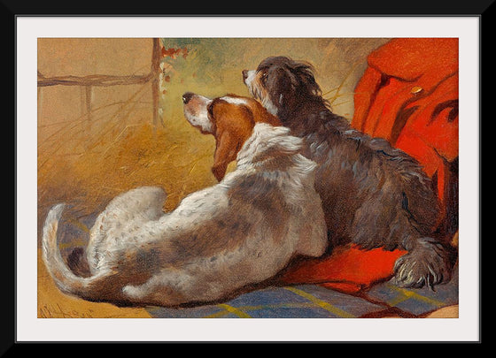 "A Hound and a Bearded Collie seated on a Hunting Coat (1855)", John Frederick Herring