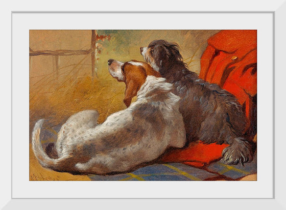 "A Hound and a Bearded Collie seated on a Hunting Coat (1855)", John Frederick Herring