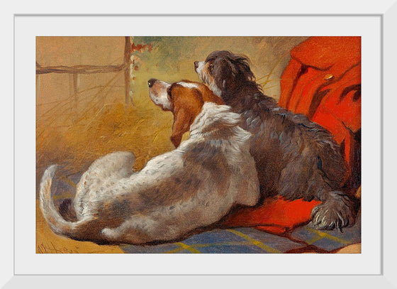 "A Hound and a Bearded Collie seated on a Hunting Coat (1855)", John Frederick Herring