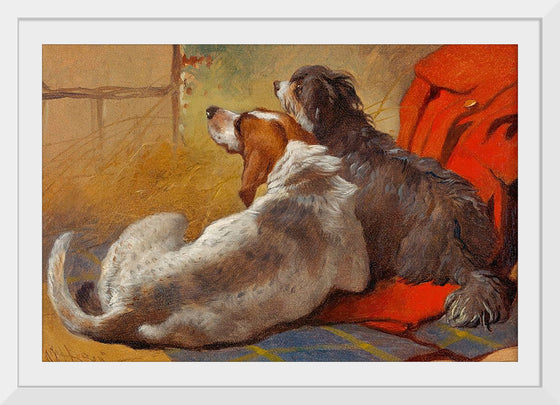 "A Hound and a Bearded Collie seated on a Hunting Coat (1855)", John Frederick Herring