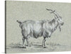 This print, titled “Standing Goat,” captures the enigmatic allure of a goat, meticulously detailed against a textured grey backdrop. The lush fur and robust form of the goat are brought to life with artistic finesse, creating a visual treat for the viewers. A bird in graceful flight adds a touch of whimsy, elevating the artwork’s visual narrative.