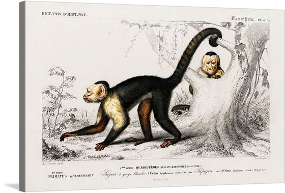 “White-headed Capuchin (Cebus Hypoleucus)”: Immerse yourself in the intricate details and exquisite craftsmanship of Charles D’Orbigny’s masterpiece. This stunning print captures the capuchin in its natural habitat, showcasing its graceful agility and enigmatic presence.