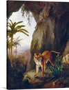 “Tiger in a Cave (ca. 1814)” by Jacques-Laurent Agasse is a mesmerizing fusion of art and nature. Within this oil-on-panel masterpiece, the tiger emerges from the shadows of a mysterious cave, its powerful presence palpable. Agasse’s meticulous brushwork captures the tiger’s sinewy grace—the sleek fur, the intense eyes, and the coiled energy. 