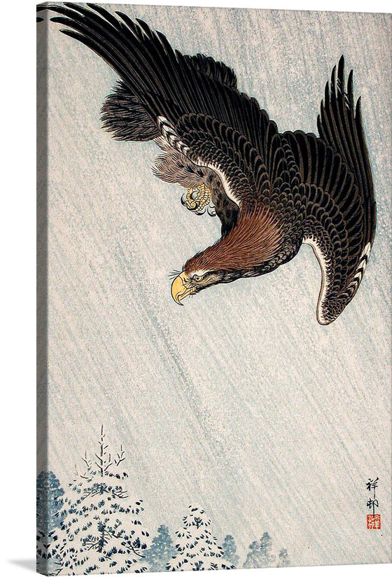 “Eagle Flying in Snow (1933)” by Ohara Koson is a beautiful print that captures the majesty of an eagle in flight. The print is a perfect addition to any art collection, bringing a touch of nature and elegance to any space. 