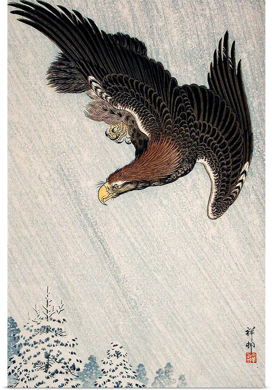 "Eagle Flying in Snow (1933)", Ohara Koson