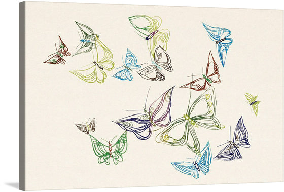 Elevate your space with this exquisite print, capturing the ethereal beauty of butterflies in flight. Each butterfly is meticulously drawn with intricate lines and swirls, their wings boasting a symphony of colors that dance off the canvas. This artwork, a harmonious blend of nature’s elegance and artistic craftsmanship, promises to be a conversation starter, infusing any room with an air of enchantment and sophistication. 