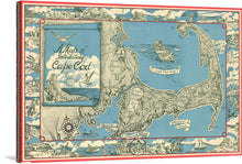  This unusual map of Cape Cod was drawn in 1945 by F. J. Miller. Covers All of Cape Cod as well as parts of the adjacent South Shore including New Bedford, Fairhaven, Plymouth, Buzzard Bay, and Duxbury. Names important towns and roads in addition to offering a wealth of border vignettes showing various aspects of Cape Cod life from fishing to sunbathing, to gathering clams and mussels.