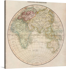 "Eastern Hemisphere" is a beautiful and informative print that showcases the world's Eastern Hemisphere. The print is a high-quality reproduction of a vintage map, and it features all the continents and countries that are located in the Eastern Hemisphere, including Europe, Asia, Africa, and Australia.