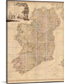  Journey back in time with the vintage allure of "A New Map of Ireland: Civil and Ecclesiastical," now available as a captivating print. This meticulously crafted map is not just a geographical representation; it's a historical treasure that unveils the cultural and ecclesiastical landscape of Ireland from a bygone era. The warm sepia tones and intricate detailing transport you to a time when maps were not just navigational aids but windows into the intricate tapestry of a nation.