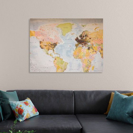 "Pinned world map"