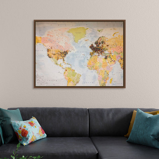 "Pinned world map"