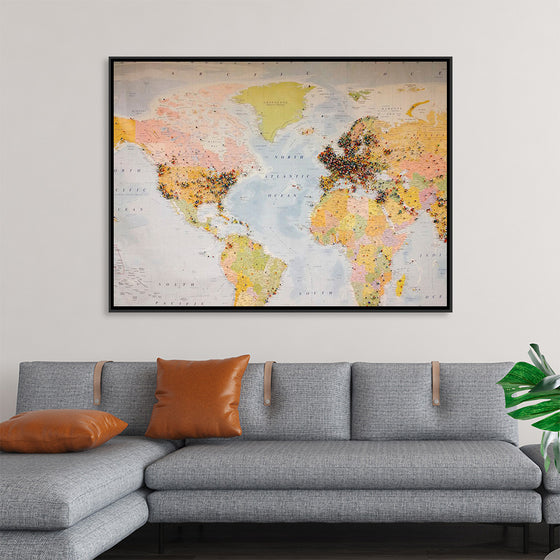 "Pinned world map"