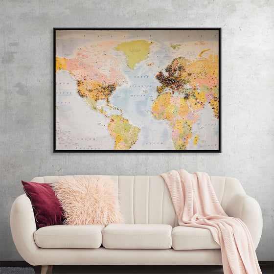 "Pinned world map"