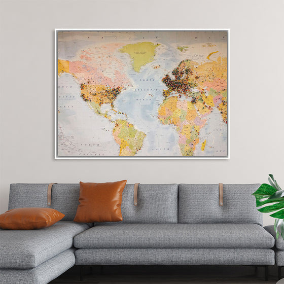 "Pinned world map"