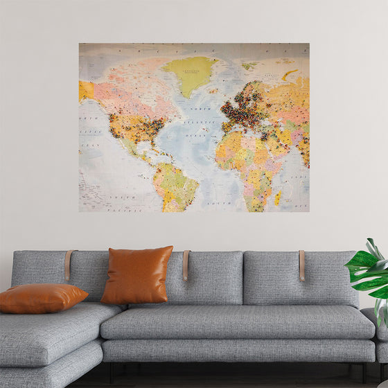 "Pinned world map"