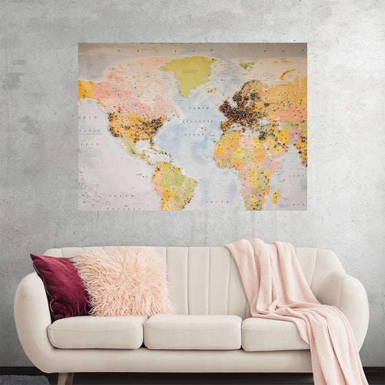 "Pinned world map"