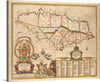 This exquisite print of an antique map of Jamaica is a journey through time and an exploration of heritage. Every line, color, and emblem on the map tells a story of a time long past, yet ever-present in the island’s vibrant culture. The meticulously crafted coat of arms and elegant compass rose transport viewers to an era where every inch of land was a new discovery. 