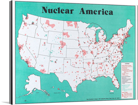 The “Nuclear America” print is a captivating piece of art that offers a visual exploration of the United States’ nuclear landscape. Each detail, from the meticulously marked nuclear sites to the vibrant color contrasts, invites viewers into a profound dialogue about energy, power, and environmental impact. 