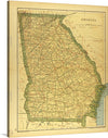 Immerse yourself in the intricate details of this vintage map of Georgia, a masterpiece that captures the essence of a bygone era. Each city and town, road and river is meticulously illustrated, offering not just a geographical representation but an artistic journey through time. The warm hues and detailed cartography make this artwork a conversation starter, an exquisite piece that combines history, artistry, and nostalgia.