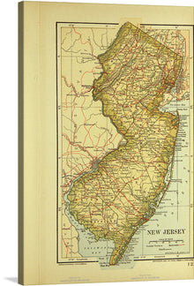  Immerse yourself in the intricate details of this vintage map print of New Jersey. Every line, contour, and color is a testament to the artistry and craftsmanship that went into creating this masterpiece. The aged parchment background, coupled with the beautifully rendered geographical features, transports you back in time. 