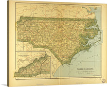  Immerse yourself in the intricate details and rich history encapsulated in this exquisite print of an antique map of North Carolina. Every line, contour, and color tells a story of a time long past, yet intimately connected to the present. This artwork is not just a piece of decoration but a journey through time, an exploration of geography, and a celebration of the enduring spirit of North Carolina.