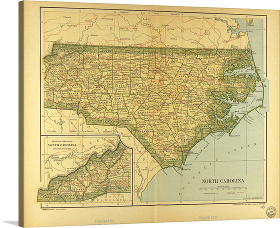 Immerse yourself in the intricate details and rich history encapsulated in this exquisite print of an antique map of North Carolina. Every line, contour, and color tells a story of a time long past, yet intimately connected to the present. This artwork is not just a piece of decoration but a journey through time, an exploration of geography, and a celebration of the enduring spirit of North Carolina.