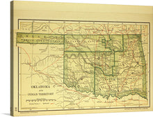  This print is a captivating reproduction of an intricate and detailed map of Oklahoma and Indian Territory, immersing you in the rich history of the United States. Every line, text, and color is meticulously reproduced, offering a glimpse into the past. The map showcases the complex geography and political divisions of the time, transforming it from a mere piece of art into a conversation starter. 