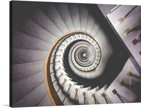 Step into a world of architectural elegance with this mesmerizing print of a spiral staircase. This artwork, meticulously crafted and beautifully rendered, captures the grandeur of form and space. Each step draws the eye toward the core, offering a journey not just upwards but inwards.