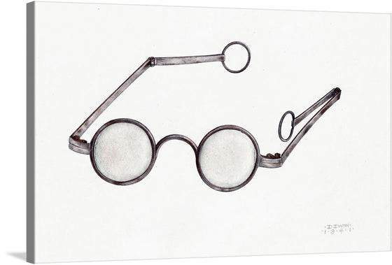This print captures the essence of vintage elegance with a meticulously drawn pair of antique spectacles. The artist’s attention to detail is evident in the realistic rendering, from the metallic sheen to the delicate curves and angles of the frames. Each element is crafted with precision, evoking a sense of nostalgia and timeless beauty.