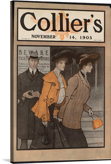  “Collier’s November 14, 1903” by Edward Penfield is a beautiful print that would make a great addition to any collection. The print features a group of people walking down a city street, with the title of the magazine prominently displayed at the top.