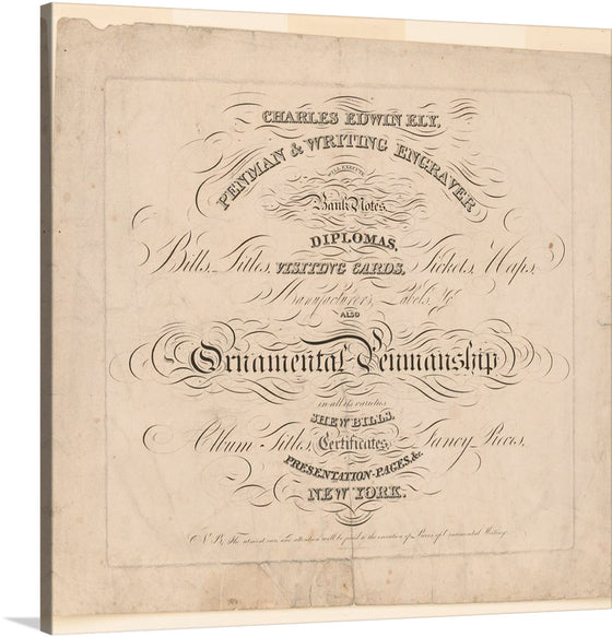 This beautiful print of an ornate advertisement for Charles Edwin Bell’s penmanship services is a perfect addition to any home or office. The intricate details and elegant script make it a unique and eye-catching piece that is sure to impress. 