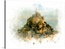  Immerse yourself in the ethereal beauty of this exquisite art print, capturing the iconic Mont Saint-Michel amidst a serene landscape. The artwork, a harmonious blend of realism and fantasy, portrays the historic island commune with an enchanting touch of watercolor splashes. Every brushstroke reveals meticulous detail, evoking a sense of awe and wonder.